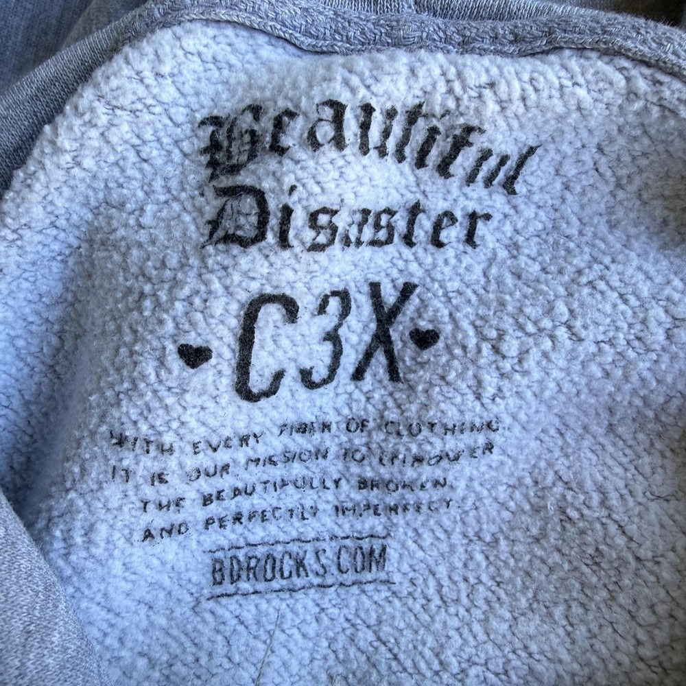 Beautiful Disaster Hoodie Womens 3X Gray Angel Wings Graphic Fleece Pullover - Picture 6 of 11